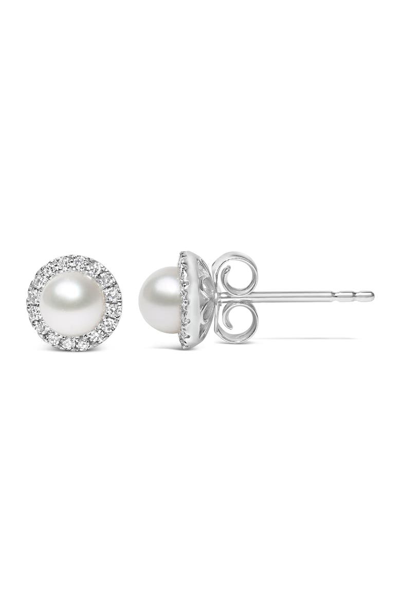 10K White Gold Pearl & 1/7 Cttw Diamond Halo Stud Earring, Alternate, color, White