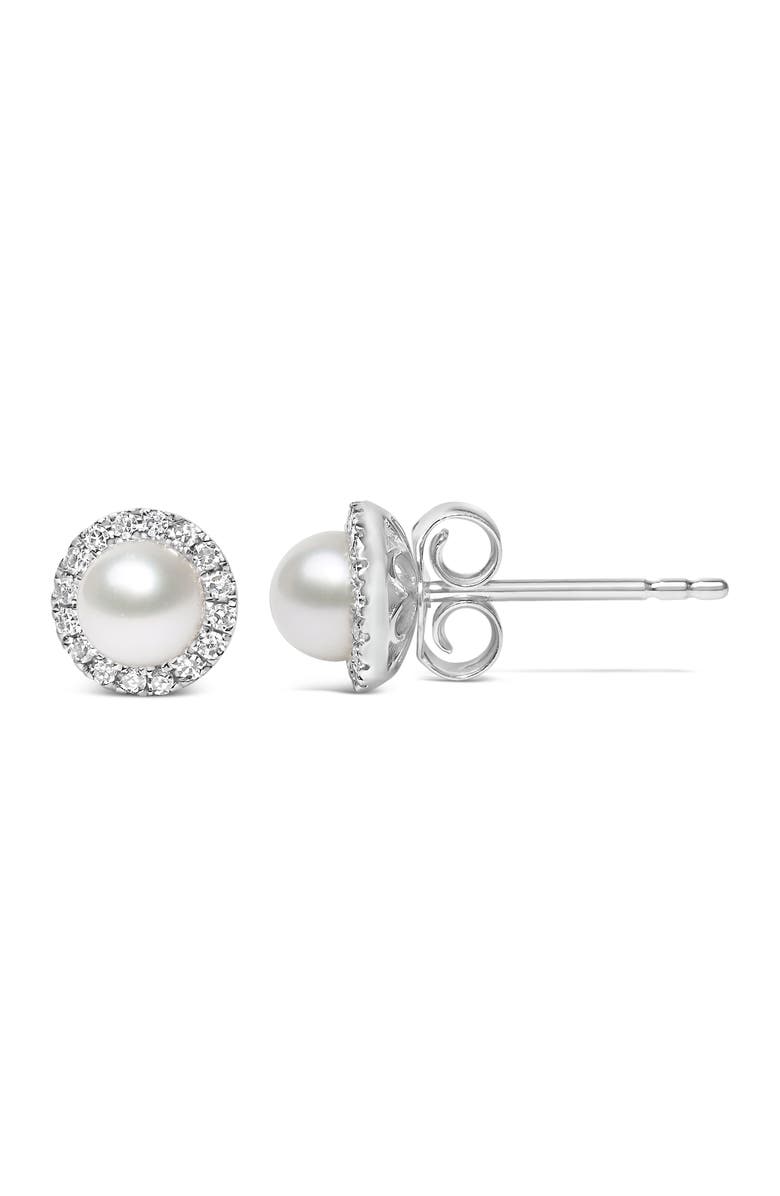 Haus of Brilliance 10K White Gold Pearl & 1/7 Cttw Diamond Halo Stud Earring, Alternate, color, White