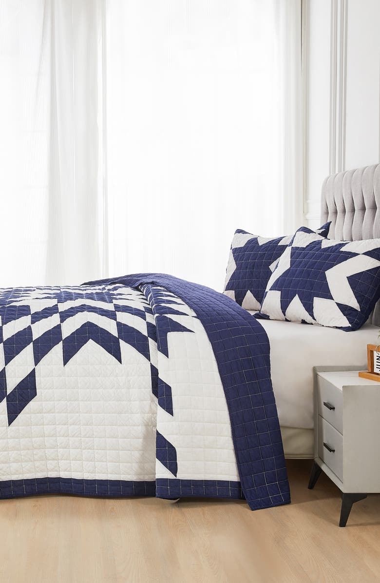 MELANGE HOME Star Patch Patchwork Quilt Set, Alternate, color, Blue