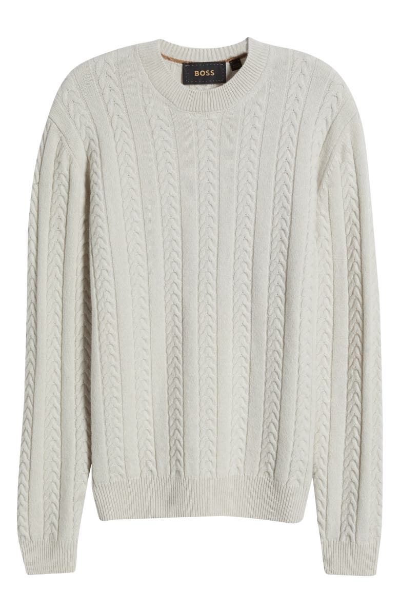 BOSS Camel Ermisto Virgin Wool & Camel Cable Sweater, Alternate, color, Natural