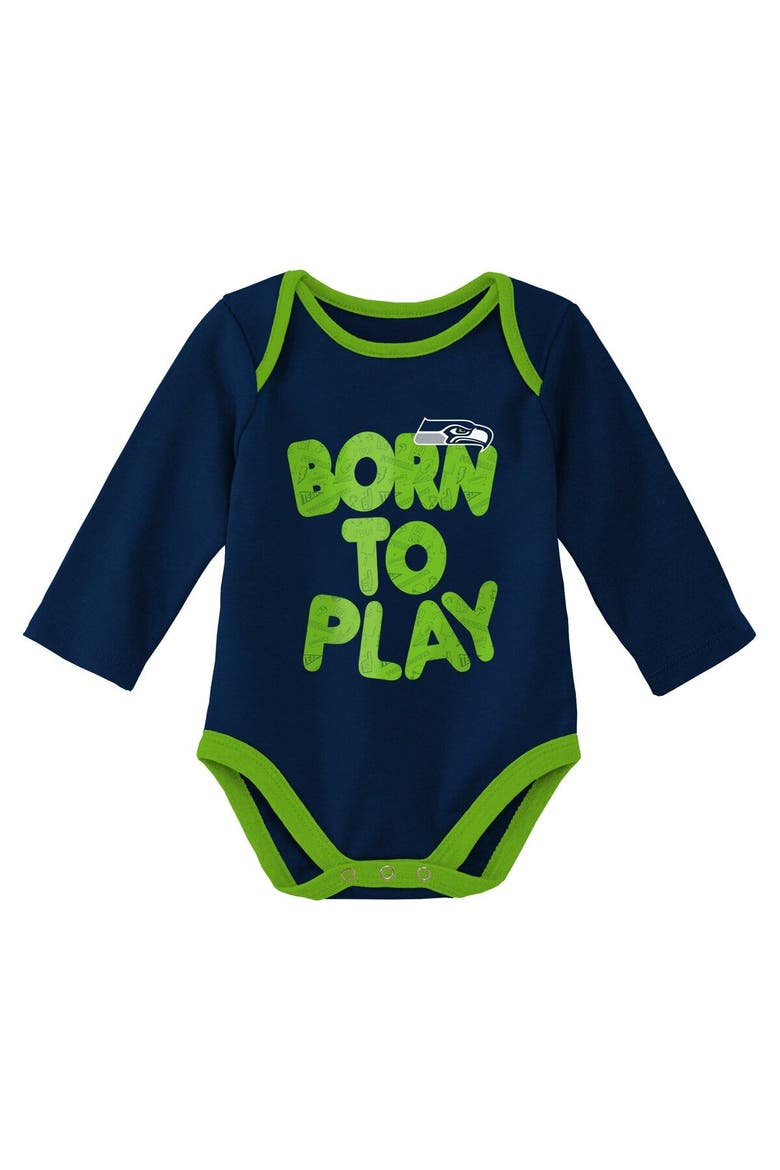 Newborn & Infant College Navy/Heathered Gray Seattle Seahawks Born To Win Two-Pack Long Sleeve Bodysuit Set, Alternate, color, Navy