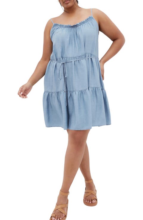 Sweet Tiers Sleeveless Denim Dress (Plus)