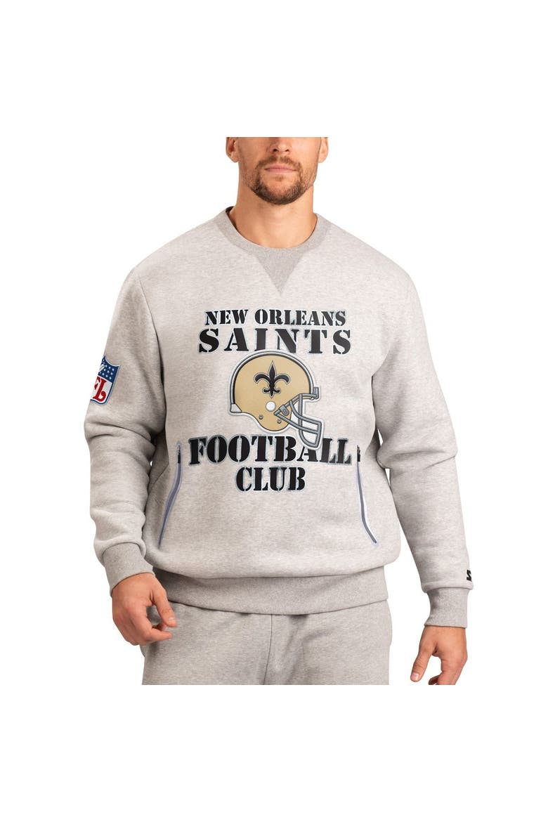 Men's Starter Gray New Orleans Saints Locker Room Throwback End Zone Pullover Sweatshirt, Main, color, Gray