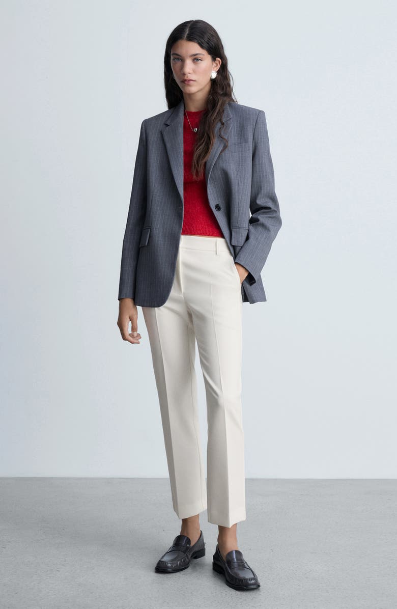 MANGO Pleated Straight Leg Ankle Pants, Alternate, color, White