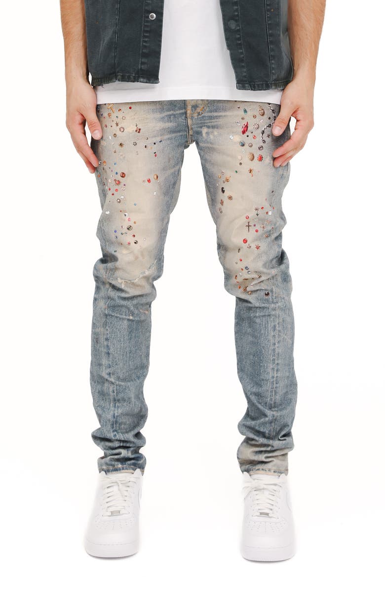 PURPLE BRAND Cyanine Jewel Embellished Skinny Fit Stretch Jeans, Main, color, Light Indigo