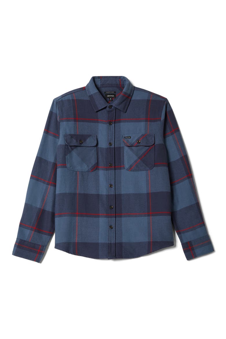 Bowery Plaid Flannel Button-Up Shirt, Alternate, color, BERING SEA/INDIGO/ADRENAL