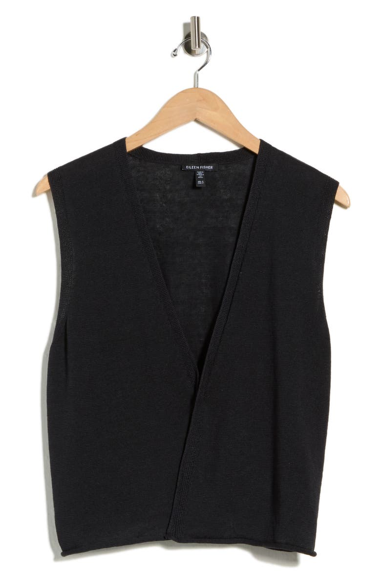 Tie Front Sweater Vest, Alternate, color, BLACK