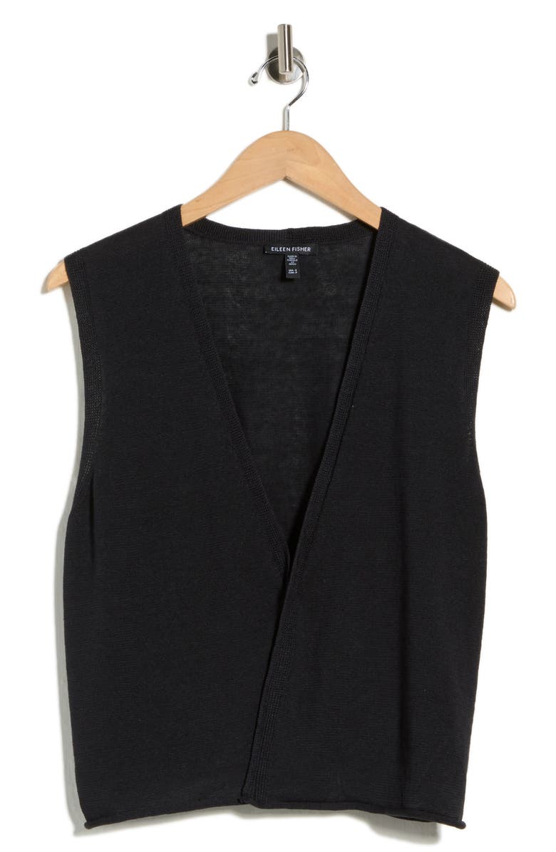 Eileen Fisher Tie Front Sweater Vest, Alternate, color, Black