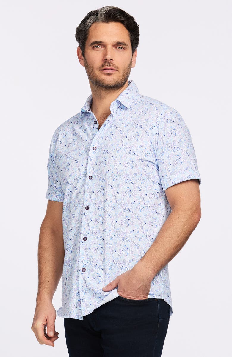 Robert Graham Short Sleeve Stretch Cotton Button-Up Shirt, Alternate, color, Blue