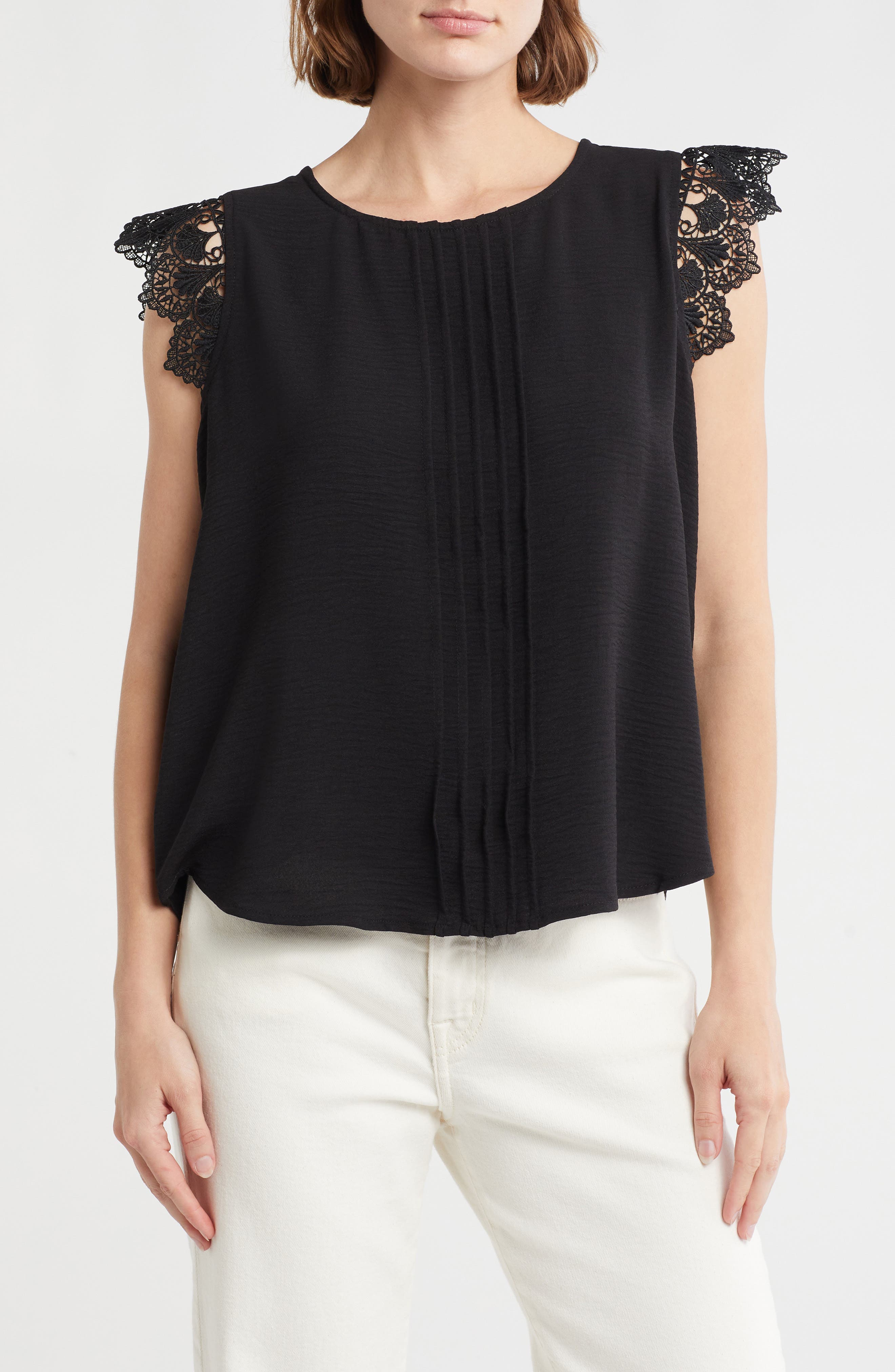 Adrianna Papell Lace Flutter Sleeve Top