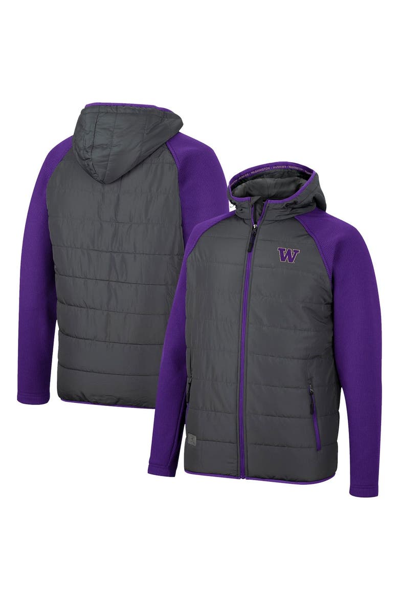 Men's Colosseum Charcoal/Purple Washington Huskies Good On You Raglan Full-Zip Jacket, Main, color, Charcoal