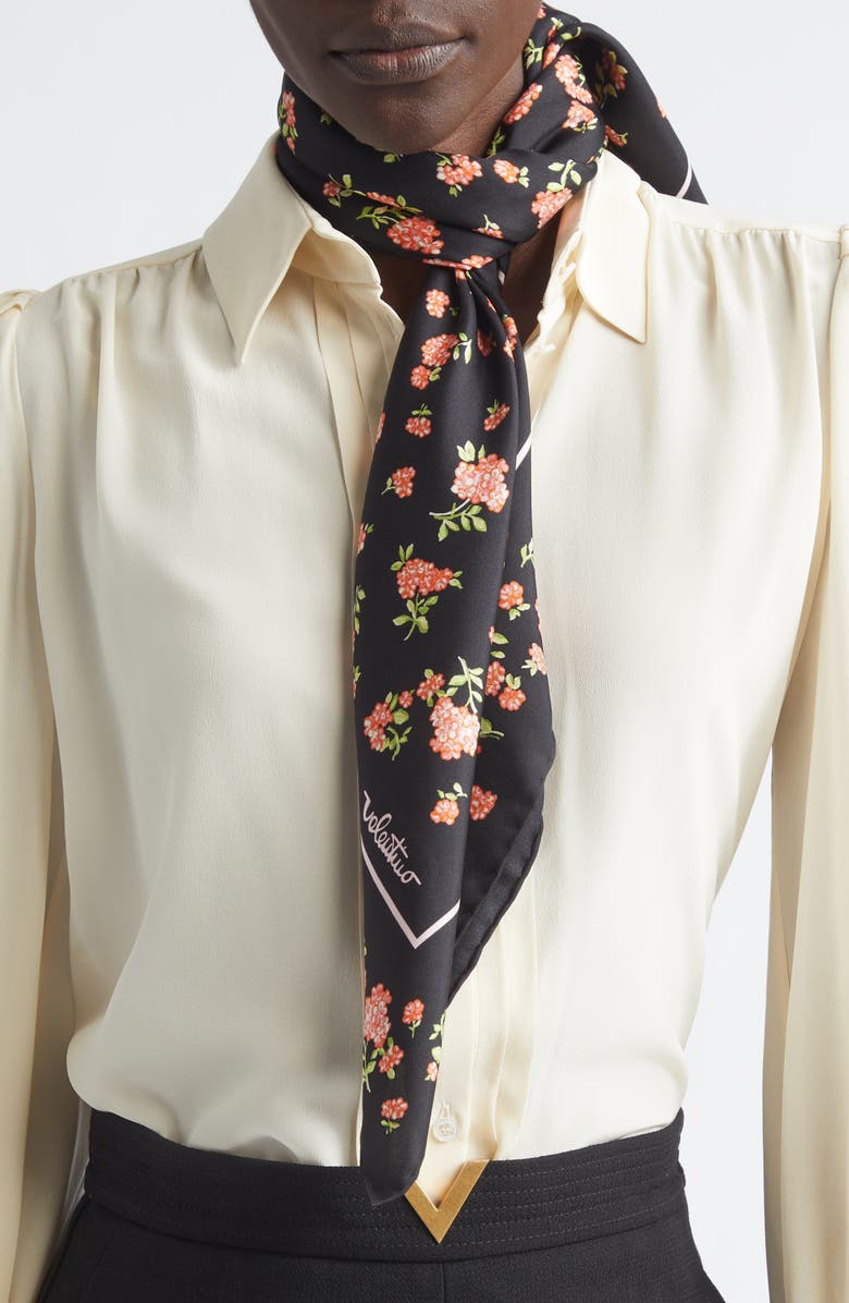 Valentino Garavani Mazzetto Coriandolo Silk Square Scarf, Main, color, Black/ Rose