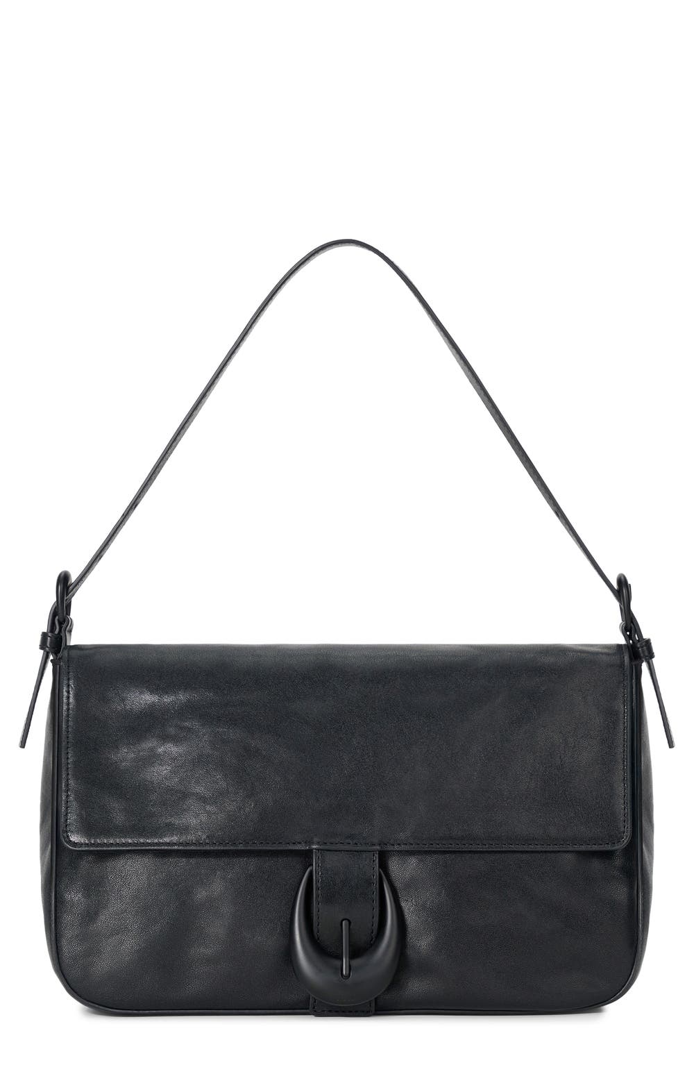 Medium Harlow Leather Shoulder Bag, color, BLACK