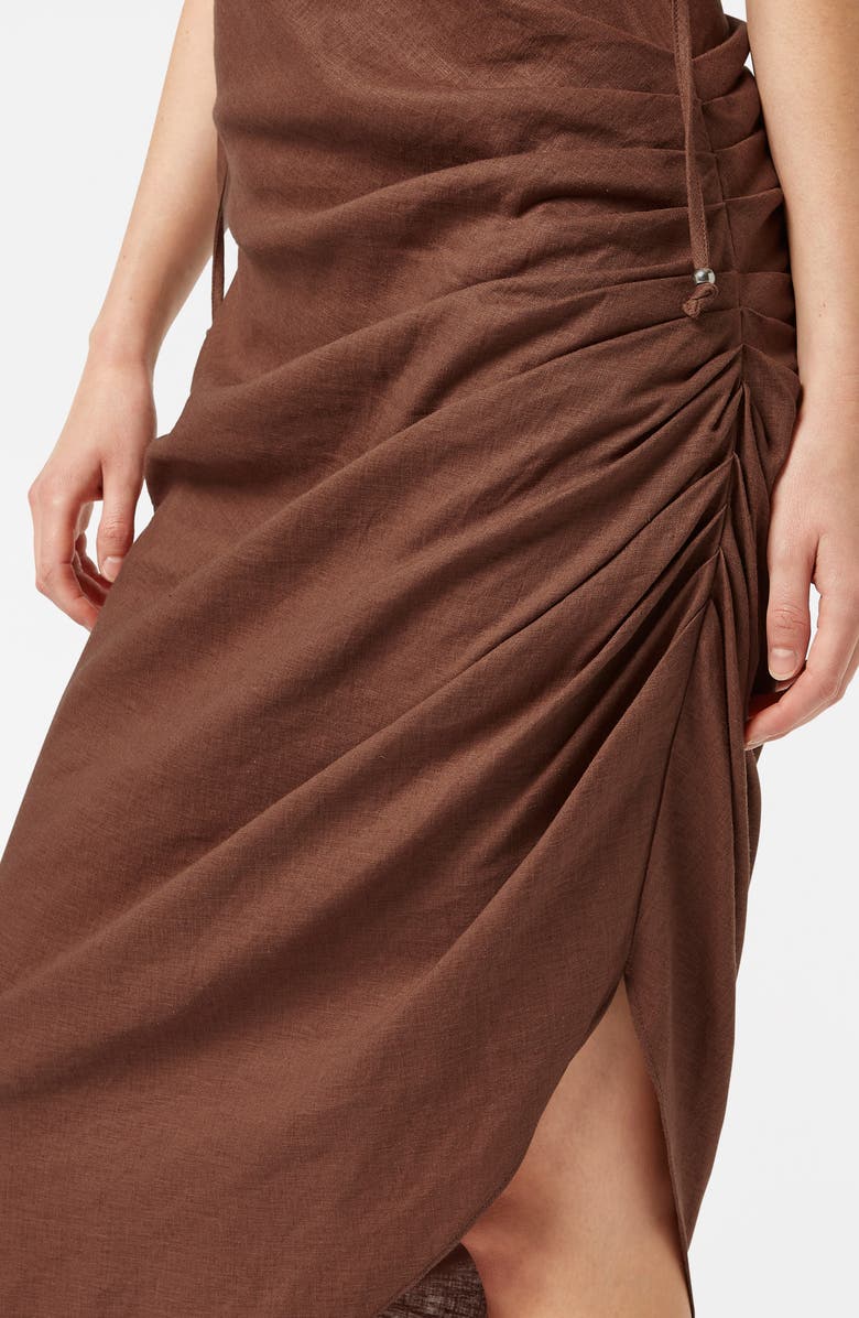 Scotch & Soda Stretch Linen Blend Asymmetric Midi Dress, Alternate, color, Cold Brew
