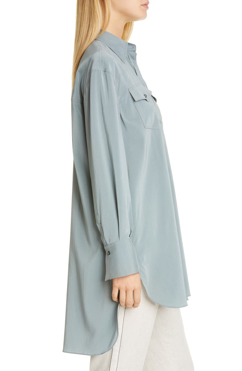 Brunello Cucinelli Longline Silk Shirt, Alternate, color,