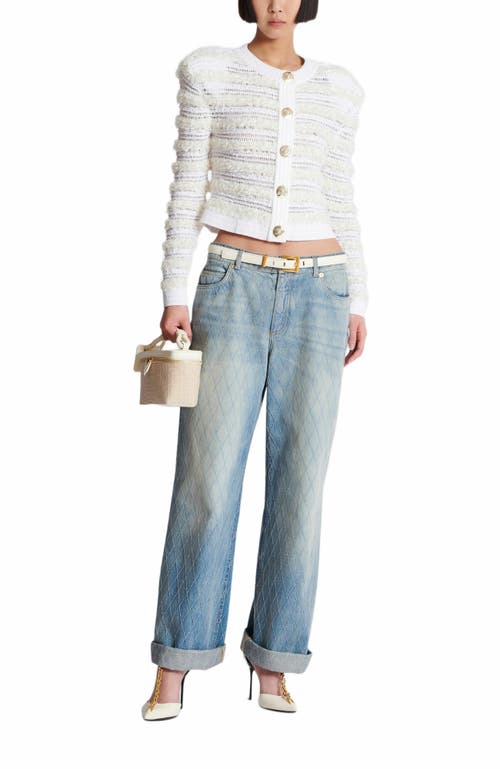 Balmain Long-sleeved Tweed-effect Knit Cardigan In White
