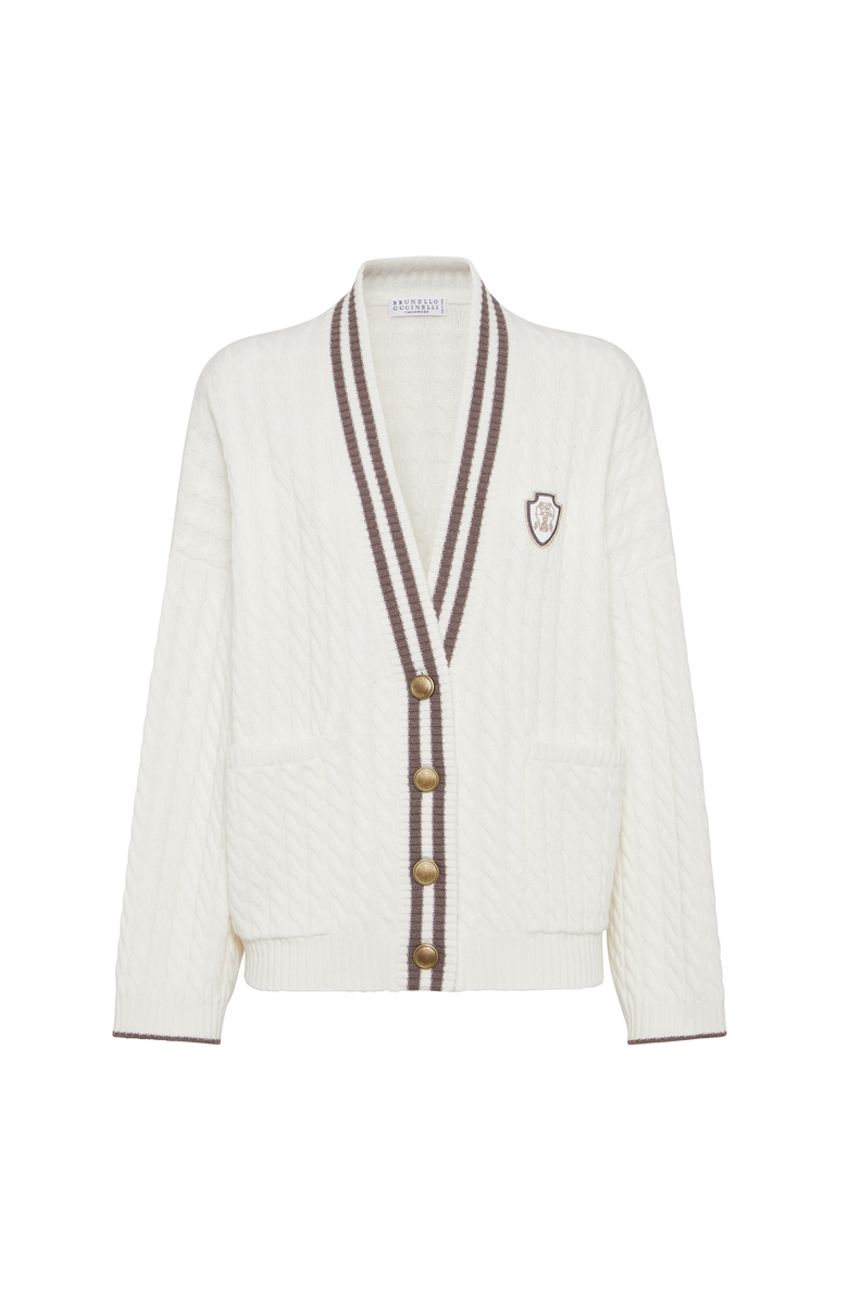 Brunello Cucinelli Cashmere cardigan with logo, Main, color, Panama