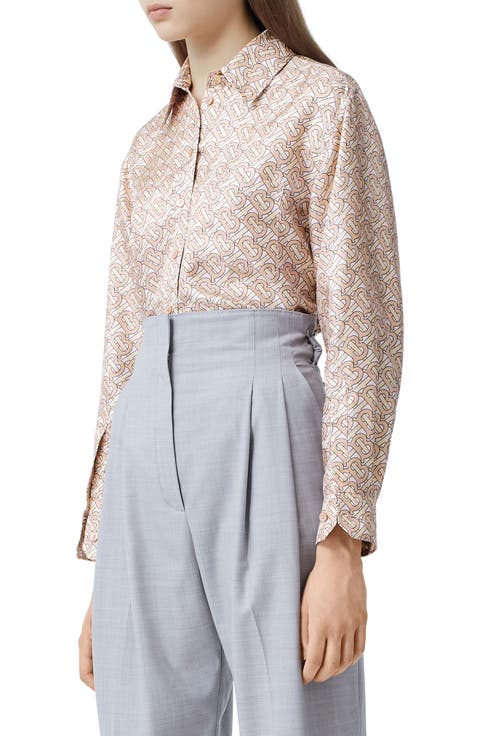 Juliette TB Monogram Print Silk Shirt