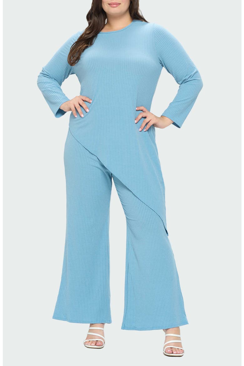 Gianna Asymmetric Top & Pants Set, Alternate, color, DENIM