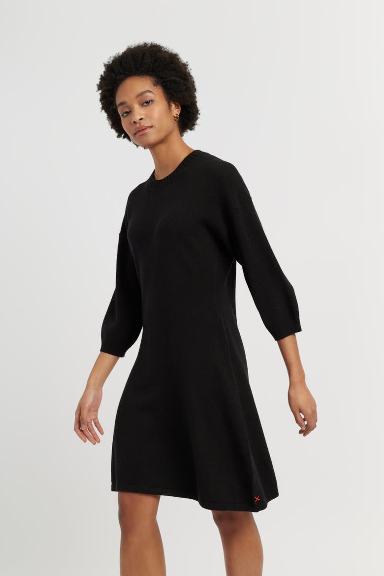 Wool-Cashmere Wide-Sleeve Dress, Alternate, color, Black