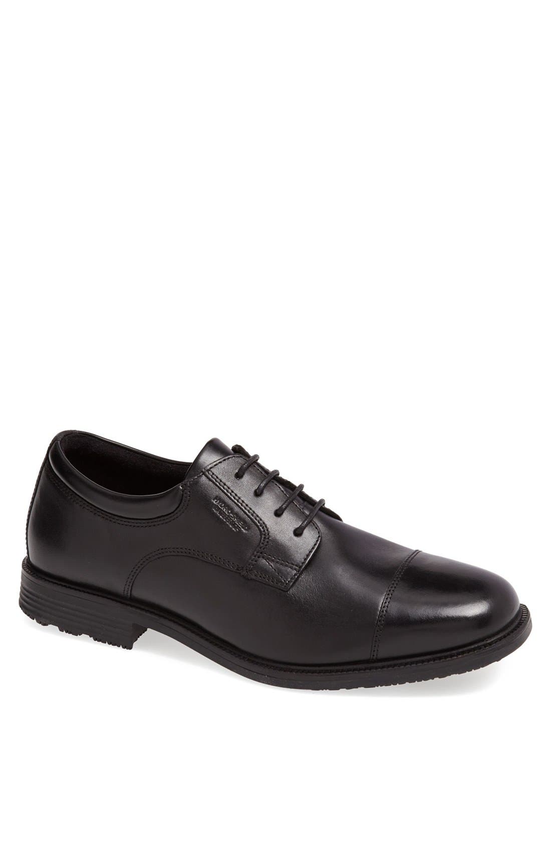 'Essential Details' Waterproof Cap Toe Derby, Main, color, BLACK
