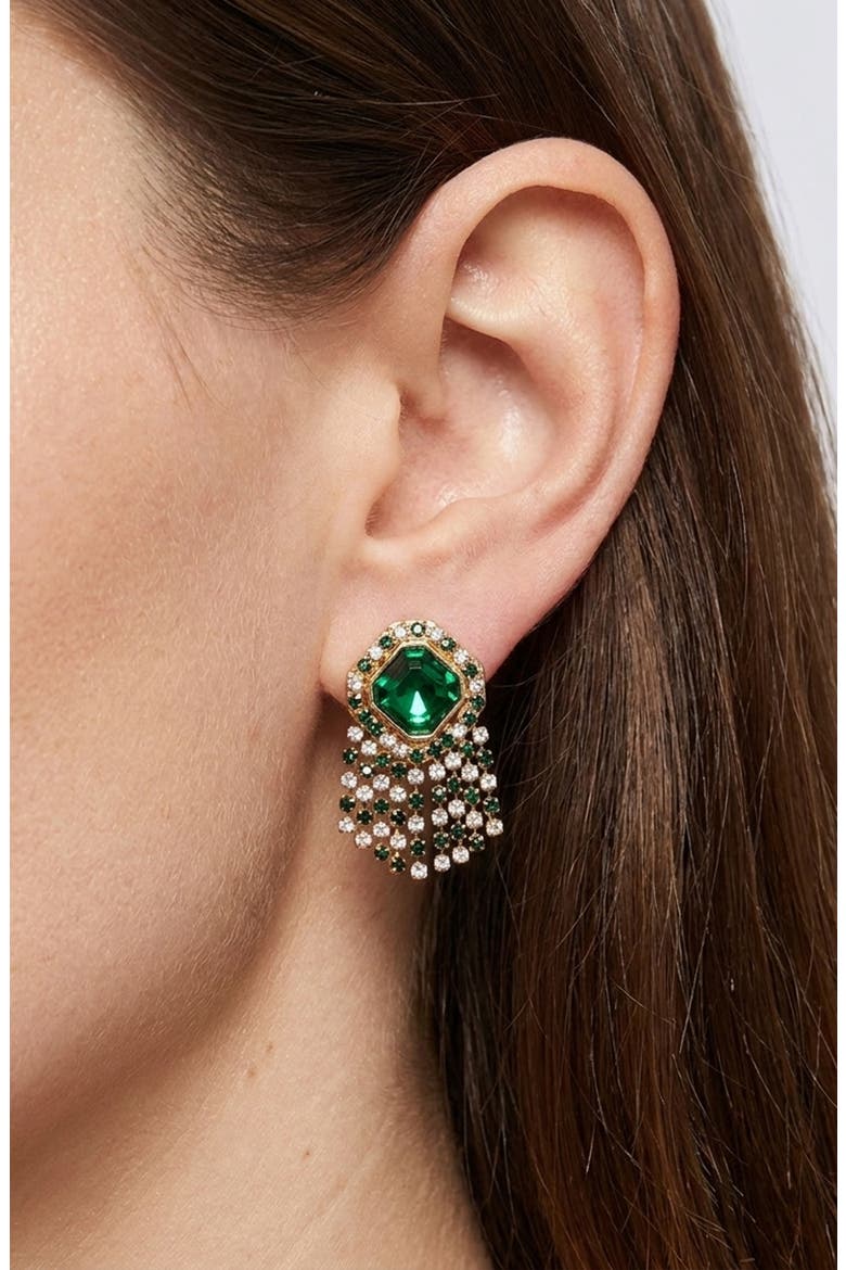 Vintage Fringe Drop Earrings, Alternate, color, GREEN/ GOLD