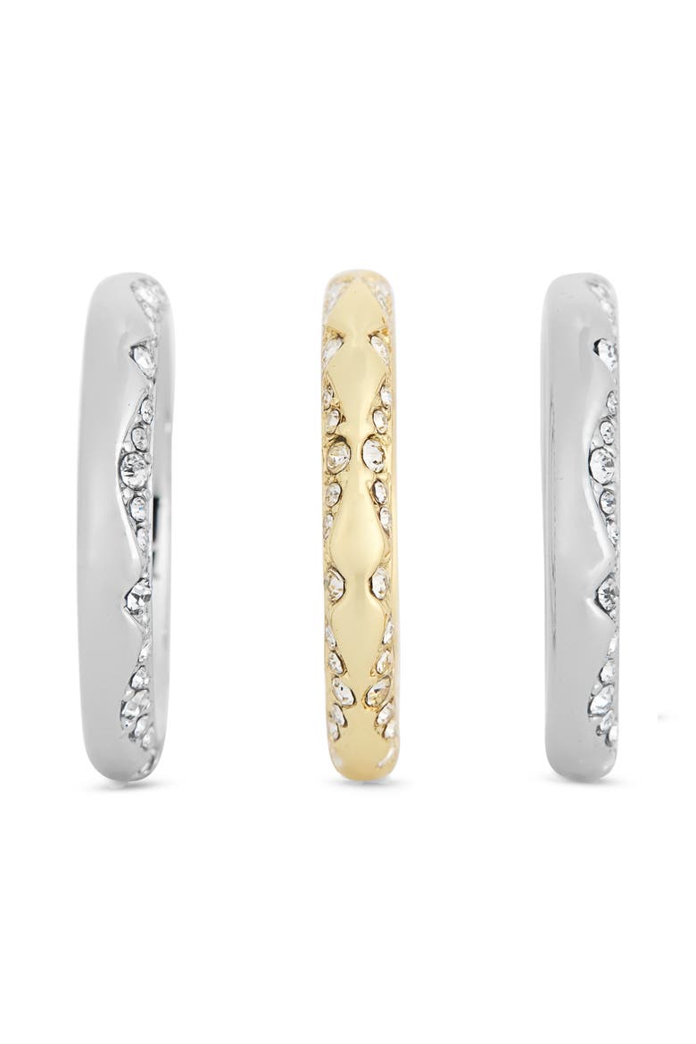 Deco Set of 3 Crystal Stackable Rings, Alternate, color, TWO TONE