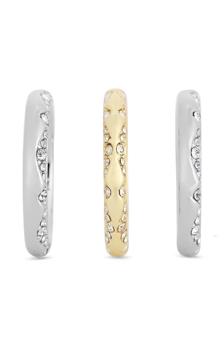 Covet Deco Set of 3 Crystal Stackable Rings, Alternate, color, Two Tone