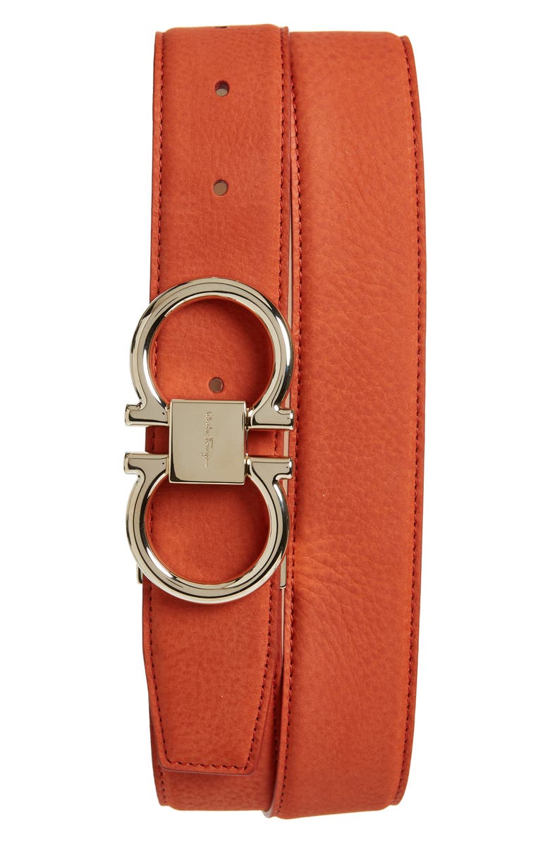 FERRAGAMO Double Gancio Buckle Leather Belt, Main, color, Ramas Naturale