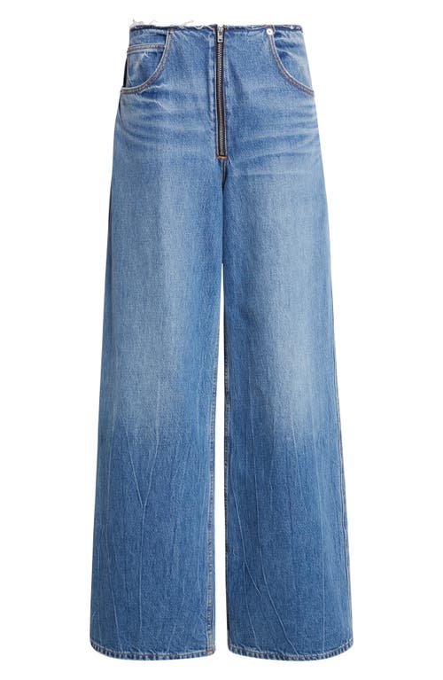 Alexander Wang Raw Cut Waist Low Rise Wide Lean Jeans In Blue