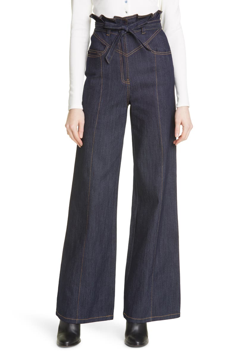 Cinq à Sept Wendy Paperbag Waist Wide Leg Jeans, Main, color,
