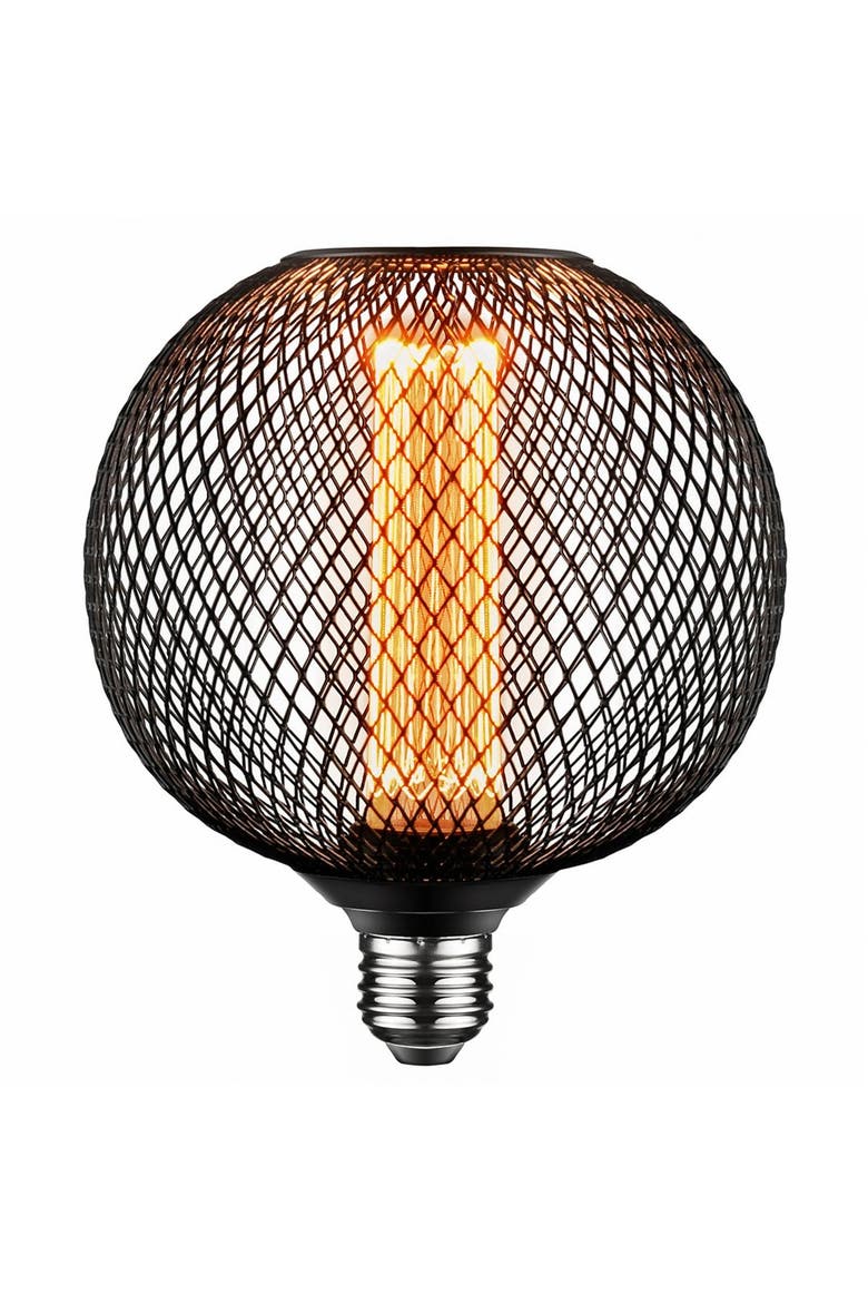 LED Decorative Light Bulb, Vintage Black Metal Cage Edison Light, Main, color, Black Round