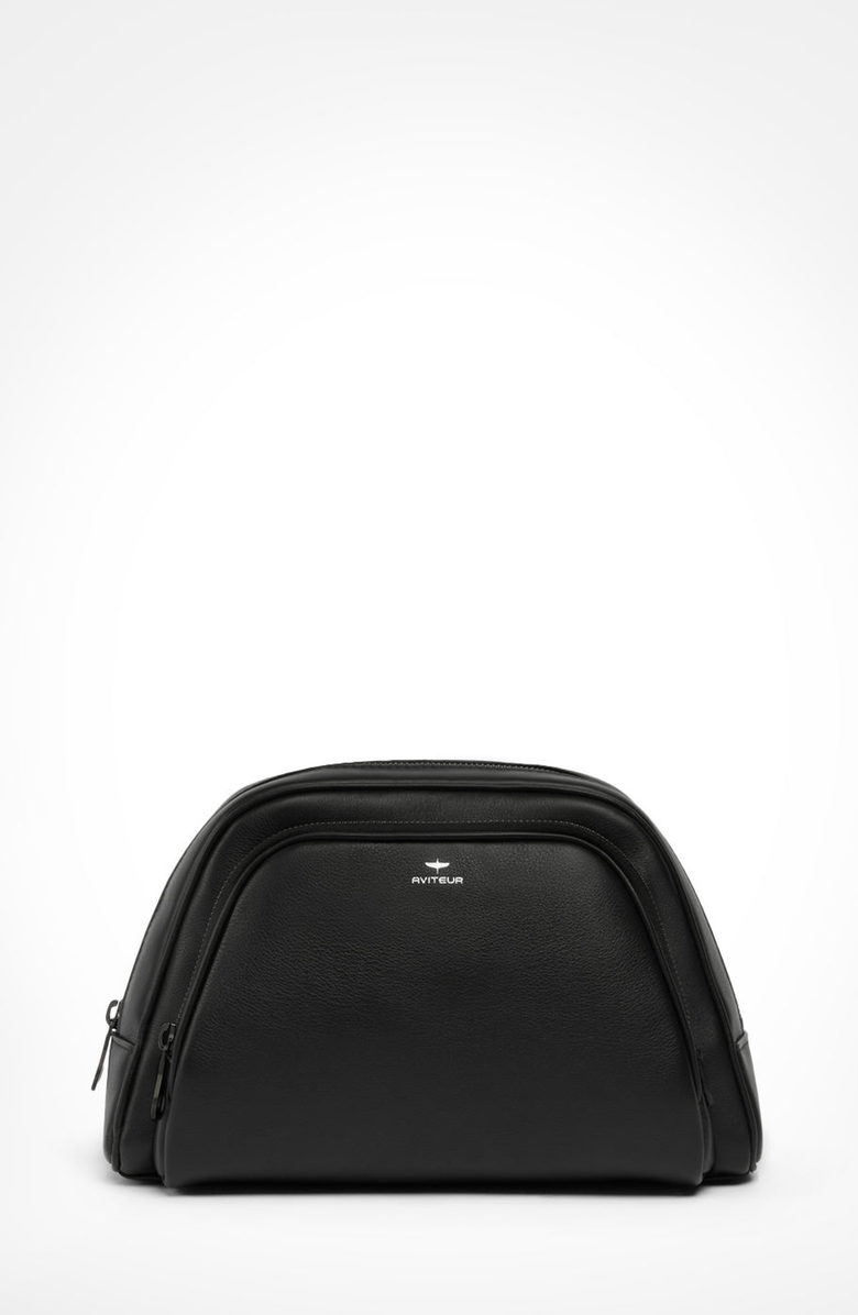 Aviteur Necessaire Calfskin Zipped Toiletry Bag, Main, color, Black