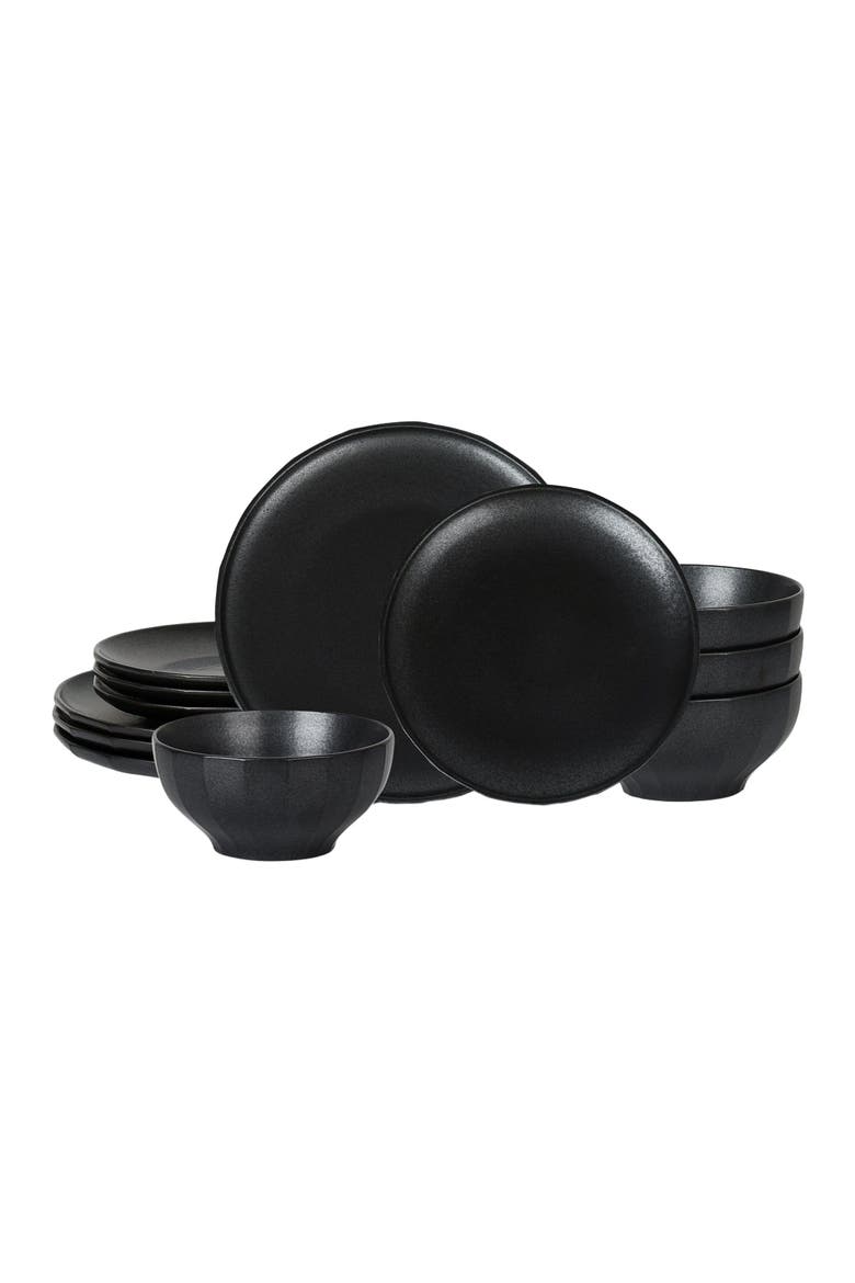 Rio Stoneware 12-Piece Dinnerware Set, Main, color, Black