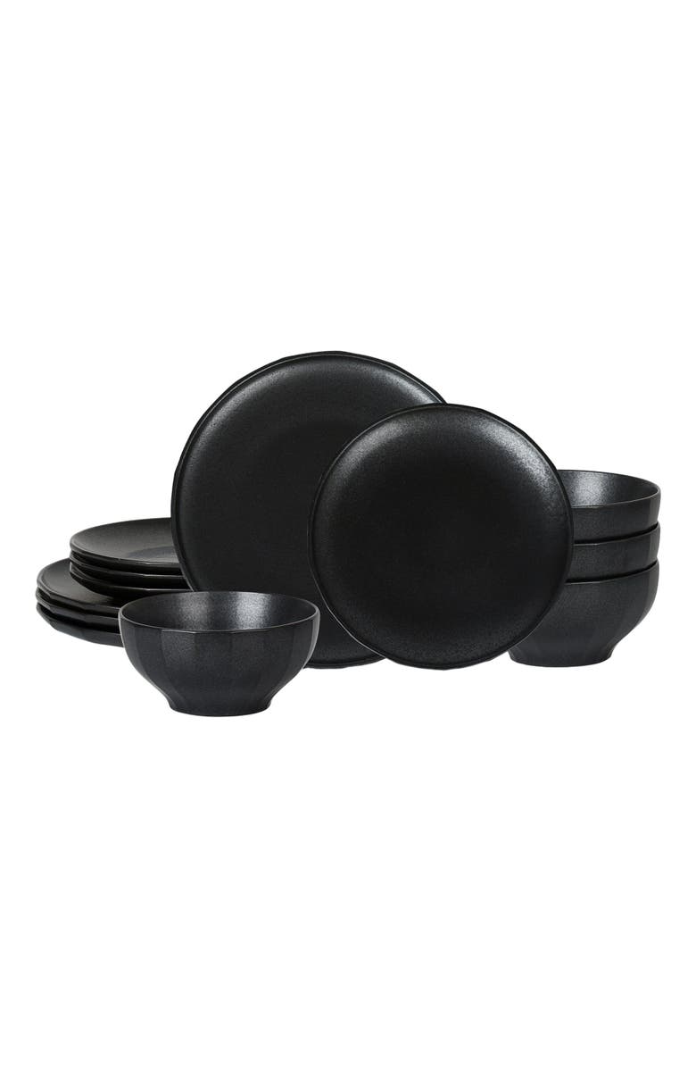 Stone Lain Rio Stoneware 12-Piece Dinnerware Set, Main, color, Black