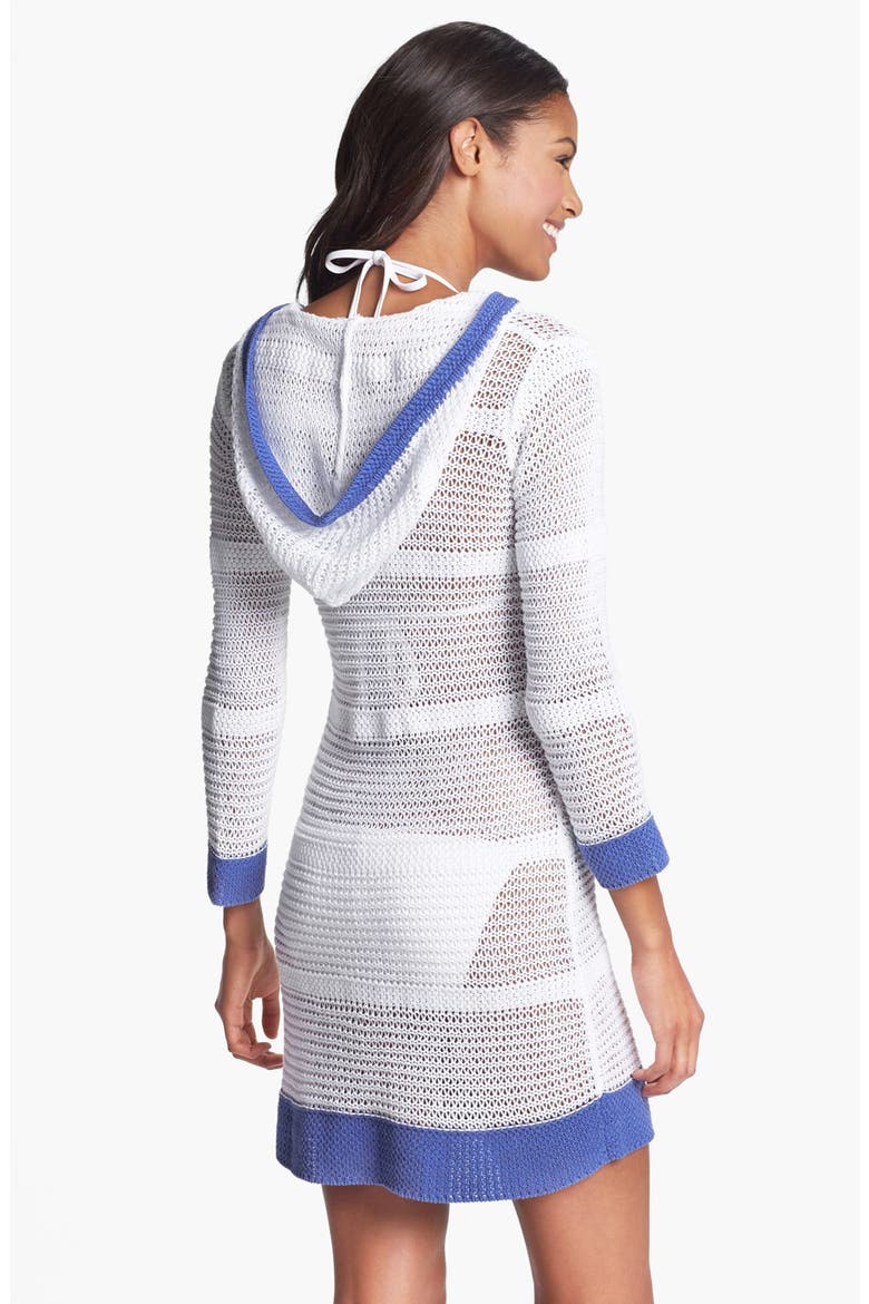 Open Stitch Beach Sweater, Alternate, color, WHITE/ PERIWINKLE
