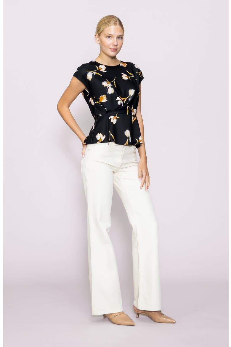 Techno Floral Side Cinch Top, Alternate, color, BLACK/ MULTI
