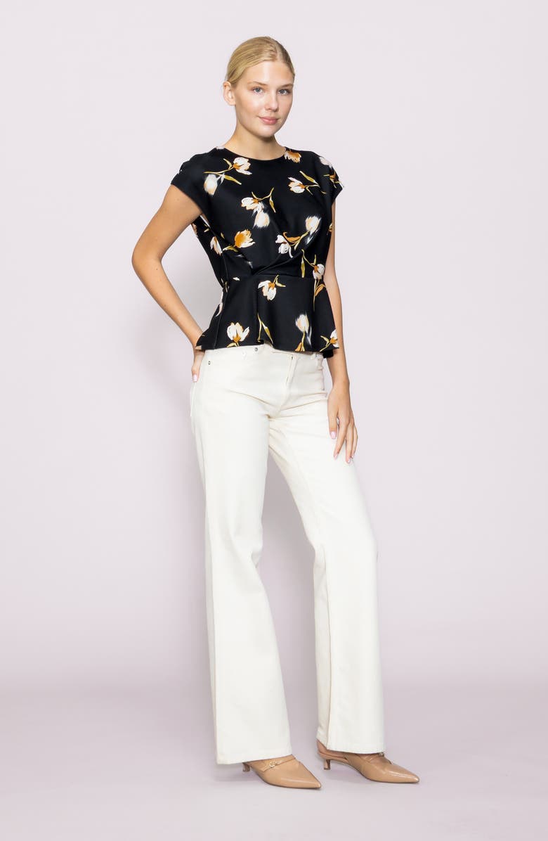 MELLODAY Techno Floral Side Cinch Top, Alternate, color, Black/ Multi