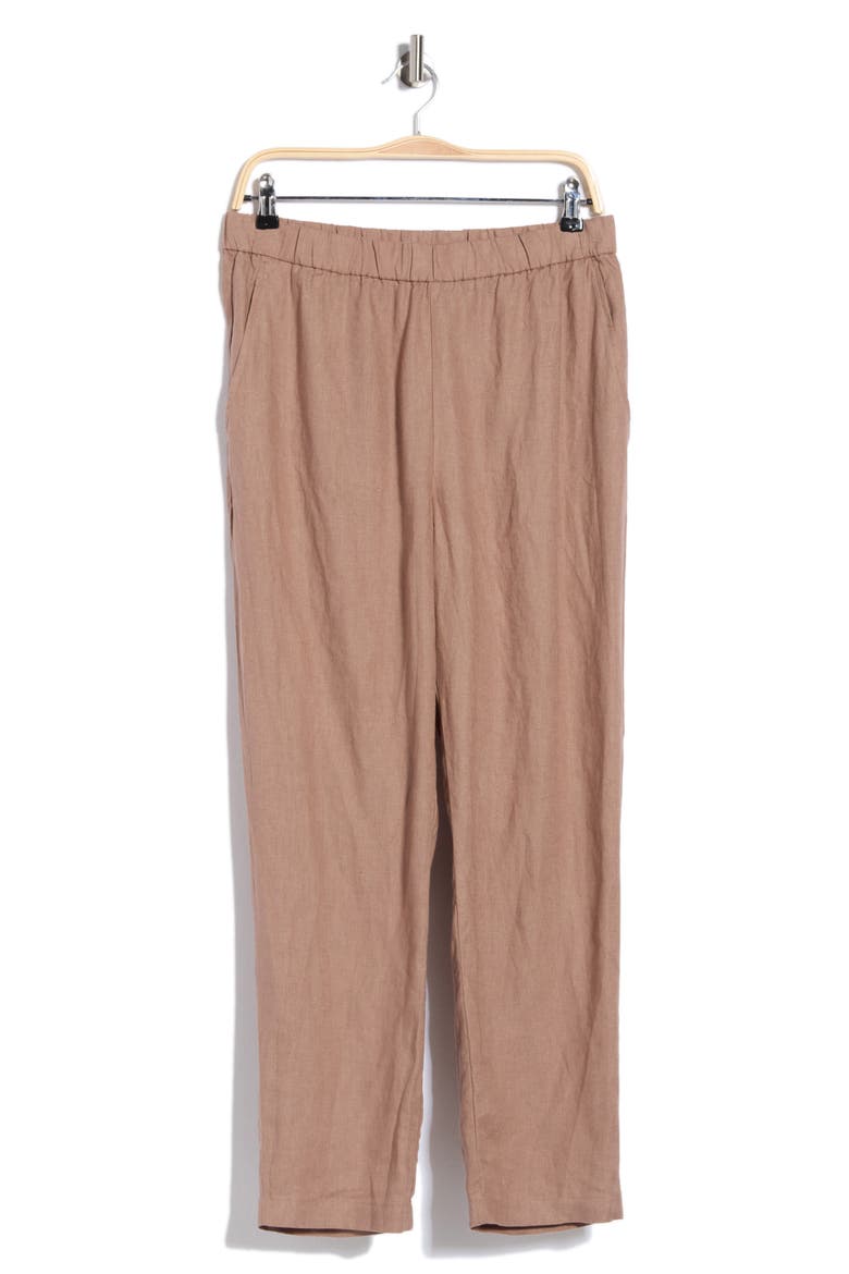 High Waist Organic Linen Ankle Pants, Main, color, COCOA