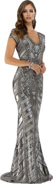 LARA New York Body Con Beaded Silver Dress