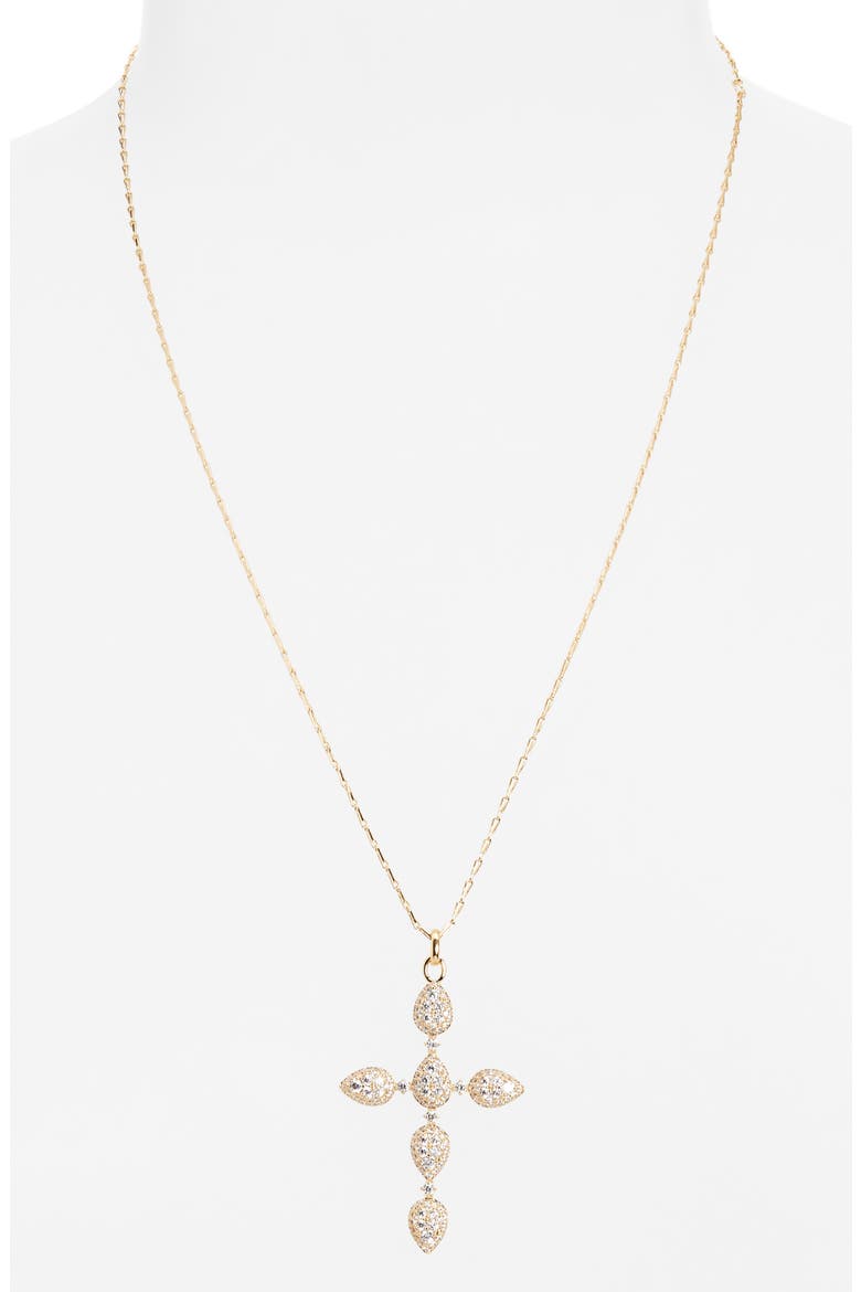 Crushed Halo Cross Pendant Necklace, Alternate, color, GOLD