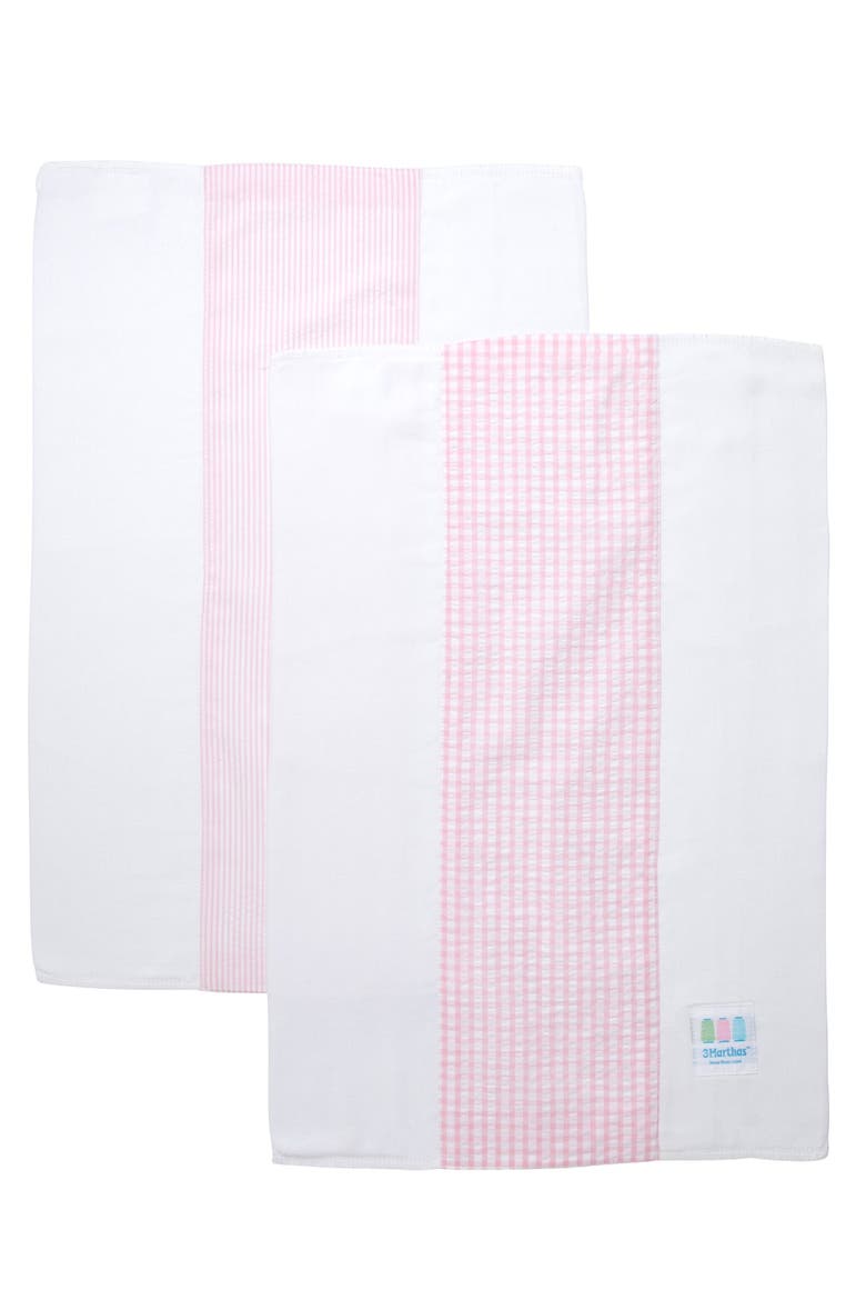 Basics Set of Two Burp Cloths, Alternate, color, Pink Stripe & Pink Check