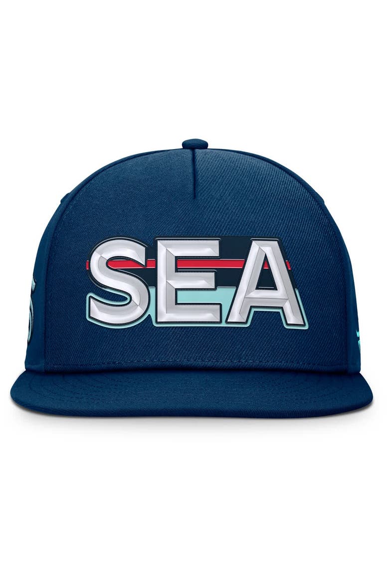 Men's Fanatics Deep Sea Blue Seattle Kraken Authentic Pro Rink Team Code Snapback Hat, Alternate, color, Navy