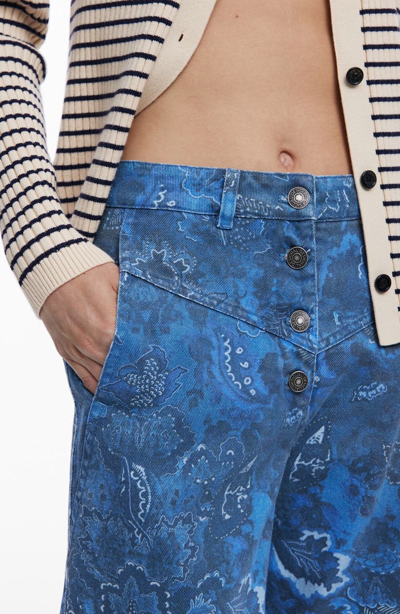 Desigual Low Rise Frayed Hem Flare Leg Jeans, Alternate, color, Light Blue