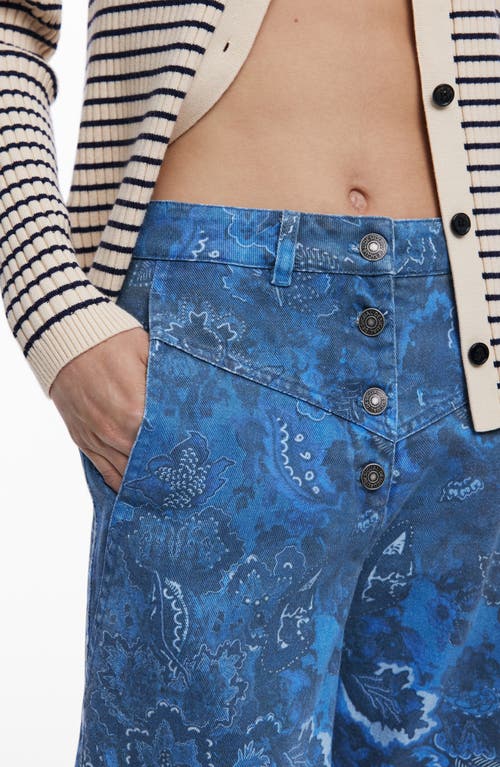 Desigual Low Rise Frayed Hem Flare Leg Jeans In Multi
