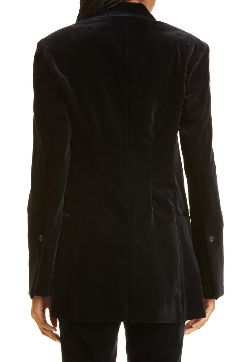 One-Button Stretch Cotton Velveteen Blazer, Alternate, color, NOIR