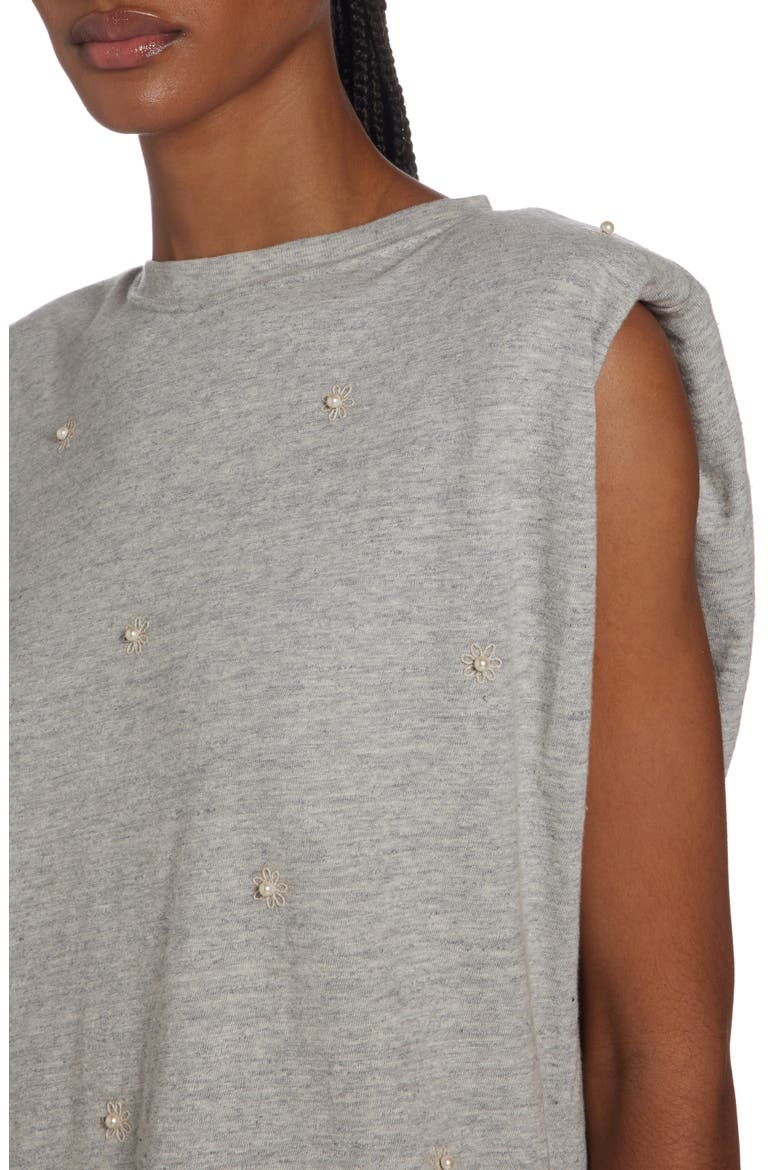 Imitation Pearl Embellished Cotton Shoulder Pad Tank, Alternate, color, MELANGE GREY/ HERITAGE WHITE