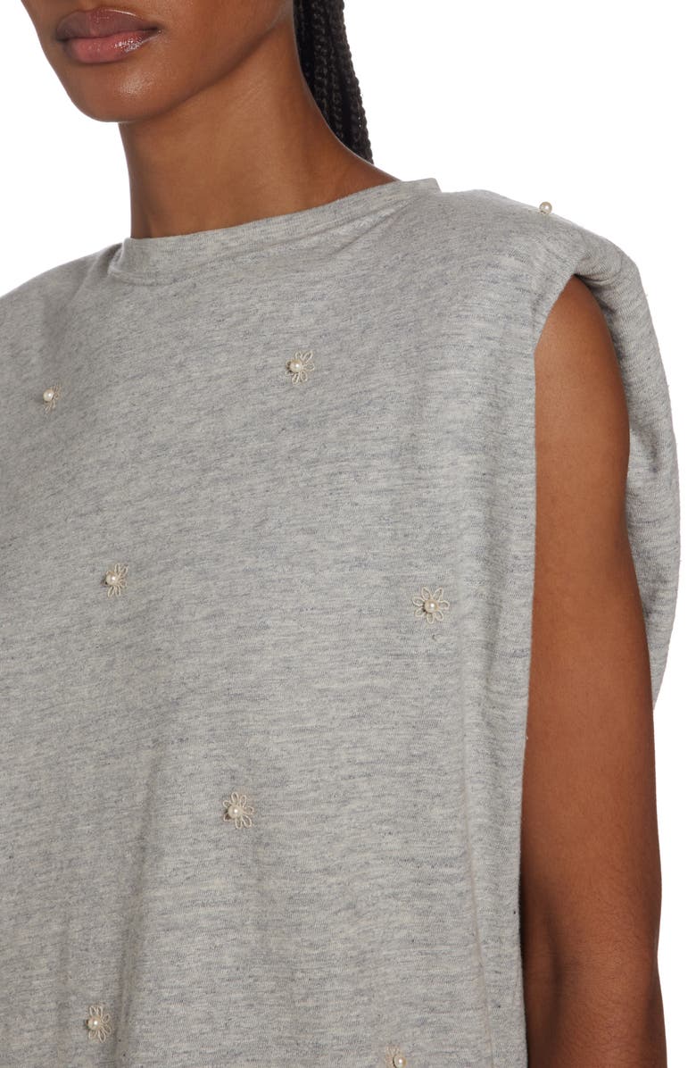 Golden Goose Imitation Pearl Embellished Cotton Shoulder Pad Tank, Alternate, color, Melange Grey/ Heritage White