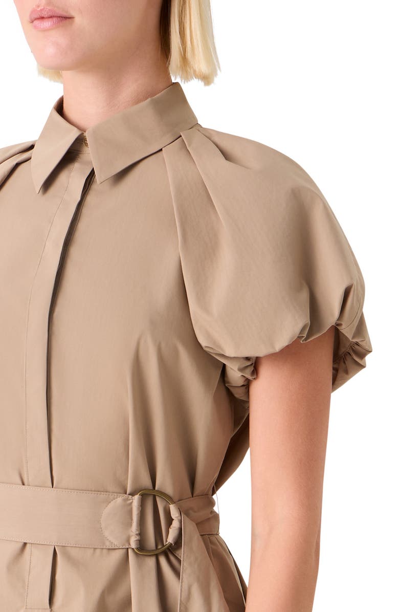Akris punto Belted Balloon Sleeve Cotton Blend Polo Dress, Alternate, color, Beige