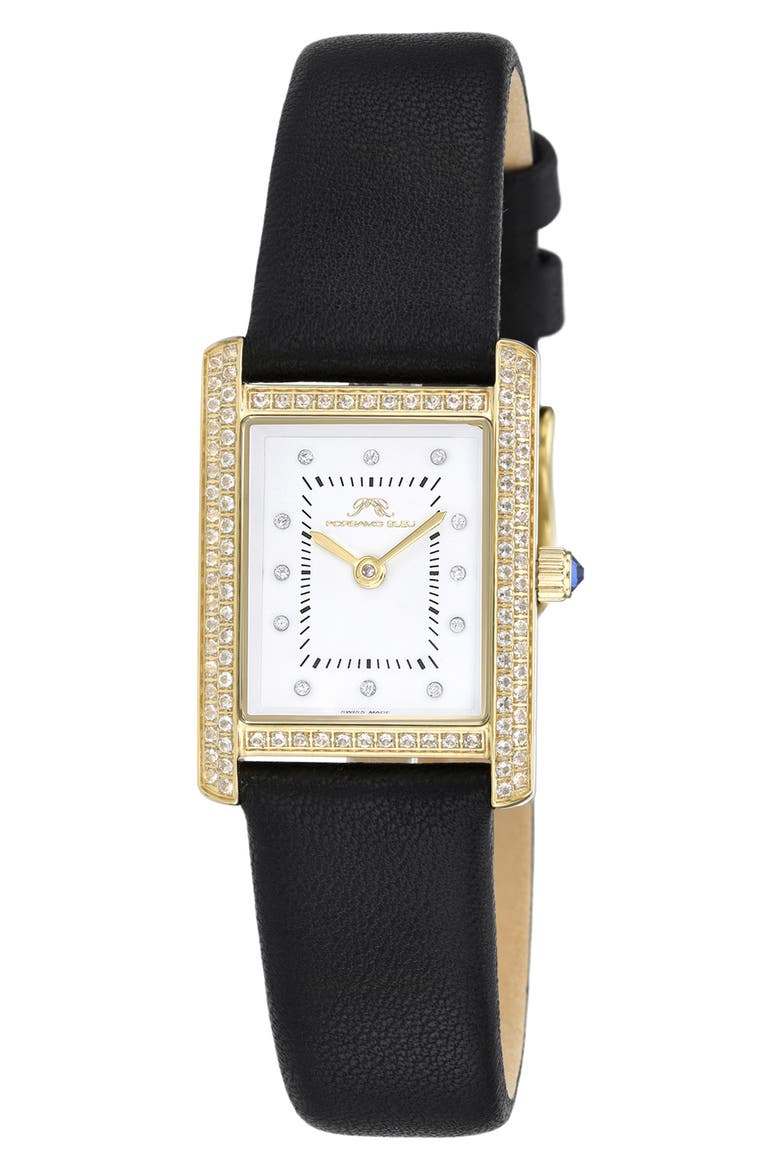 Karolina Diamond & Topaz Leather Strap Watch, 30mm, Main, color, BLACK